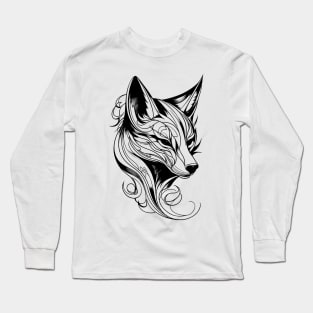 Minimalist Kitsune 3: Modern Interpretation of Japanese Mythical Creature Long Sleeve T-Shirt